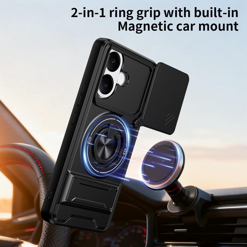 KEYSION Magnetic Phone Case for VIVO V60 Lite 5G Slide Camera Protection Upright Kickstand Ring Shockproof Cover for IQOO Z10R 5G