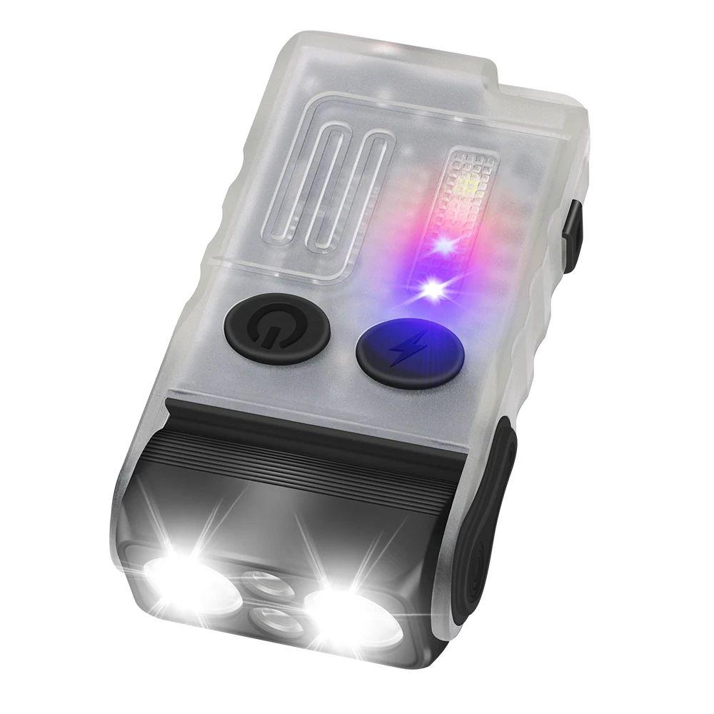 V20 Keychain EDC LED Flashlight Head Swivels Type-C Rechargeable Magnet Torch Buzzer Work Light with Clip Magnet Lantern