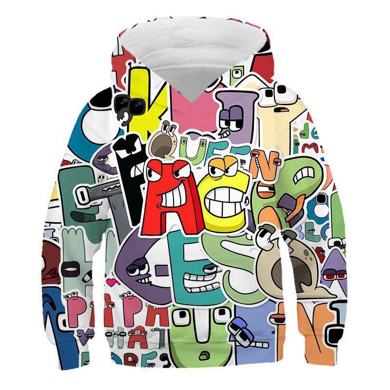 Autumn Cartoon Letters Printing 3d Pattern Comfortable Sports Leisure Long Sleeved Sweatshirt Children Loose Versatile Pocketless Hoodies