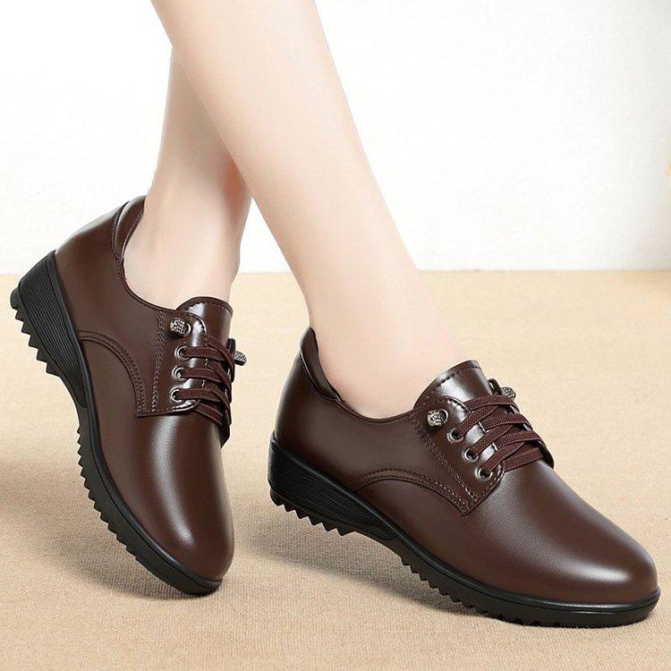 Nový styl Dámské boty Podzim Měkká podrážka Jednoduché boty Středního věku a starší Plochá Protiskluzová Pohodlná obuv Dámské Kožené boty