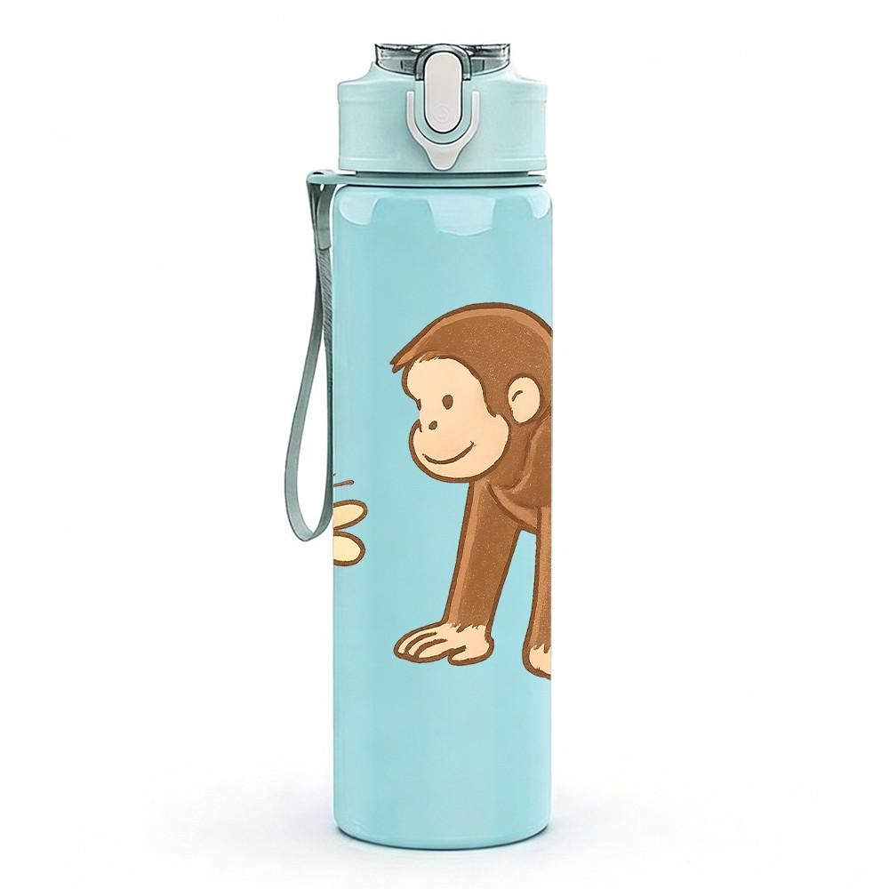 1PC Flower Monkey Cartoon Illustration 750ml Color Plastic Sports Water Bottle Leakproof Flip Straw Lid Suitable for Sports Office Home Use
