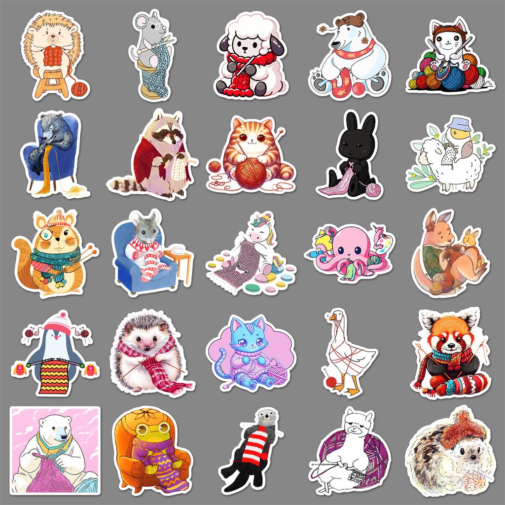 50 Animal Graffiti Stickers for Knitting Sweaters Personality Cartoon Cute Decorative Water Cup Mobile Phone Skateboard Stickers