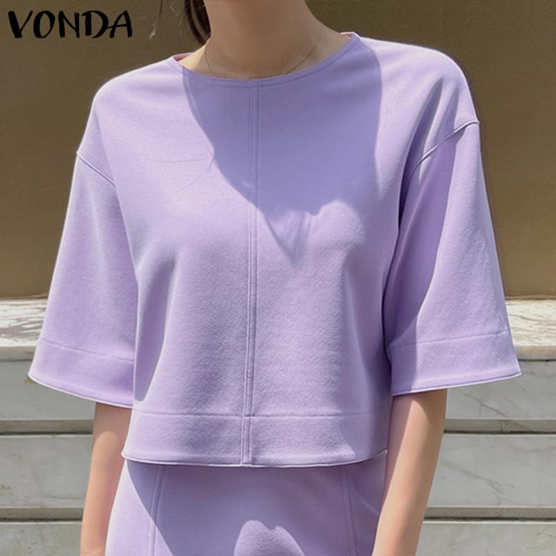 

VONDA Летние женские однотонные топы с короткими рукавами