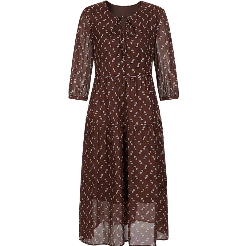 Juzhi AnnaCo 2025 Summer Silk Floral A-Line Dress L