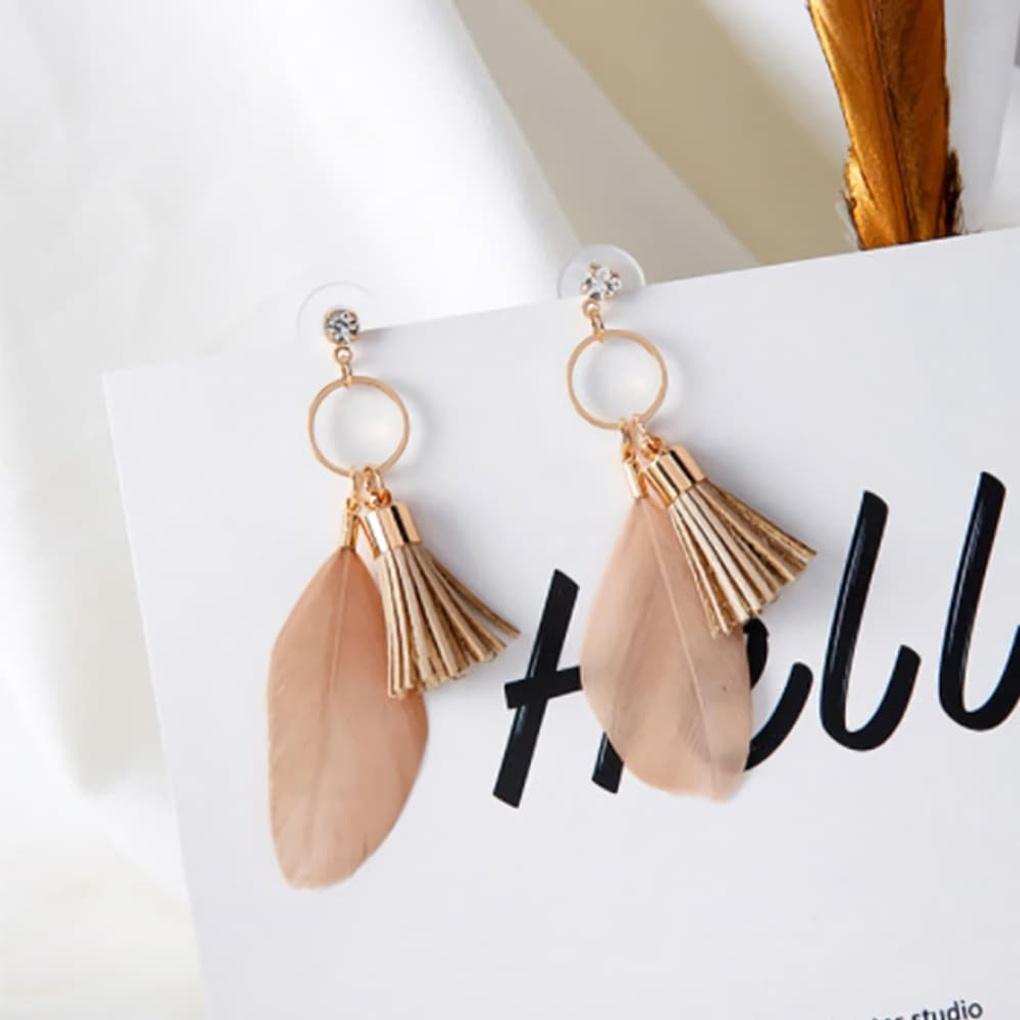 

Сережки, ланцюжок, прості, повсякденні, милі, перо, пензлик Gold earring clip type