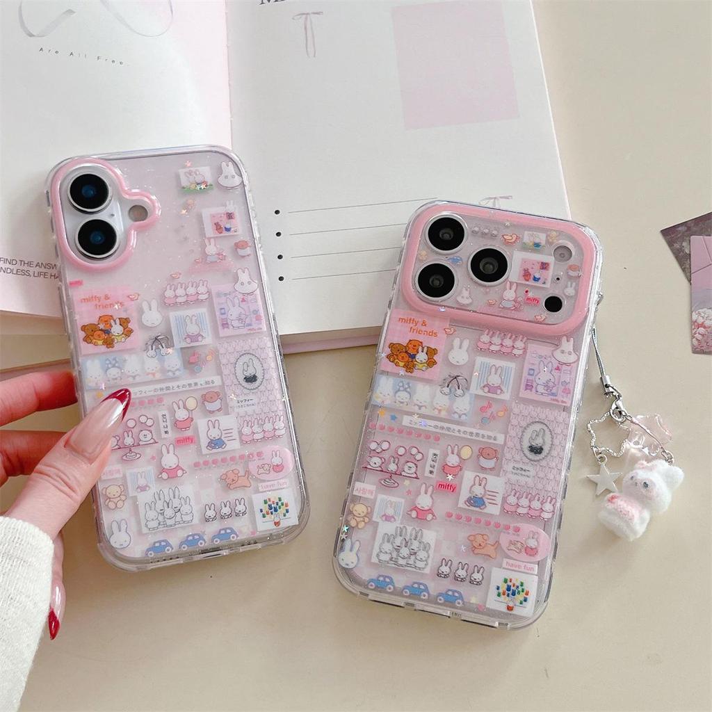 Cartoon Rabbit Double Layer Patchwork Anti-Drop Phone Case for iPhone 14/13, Compatible with Apple 17/16/15 PROMAX.