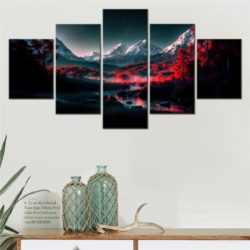 

5 Pieces Canvas Wall Arts Landscape Poster Painting Nature Dramatic Scenery Wallpaper Colorful Interior Artwork 20X35 20X45 20X55CM