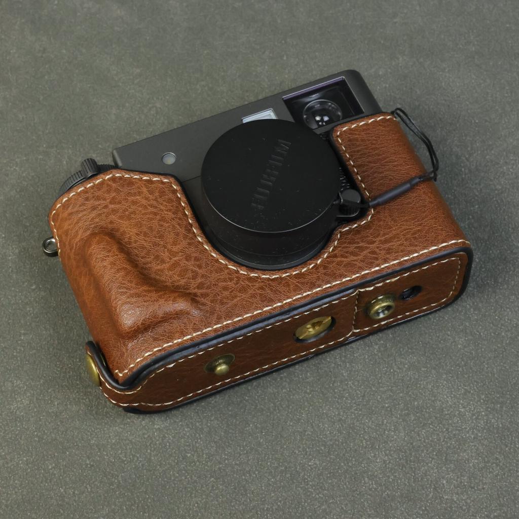 For Fujifilm X Half Camera Case Buffalo Texture Leather Protective Cover with Battery Opening