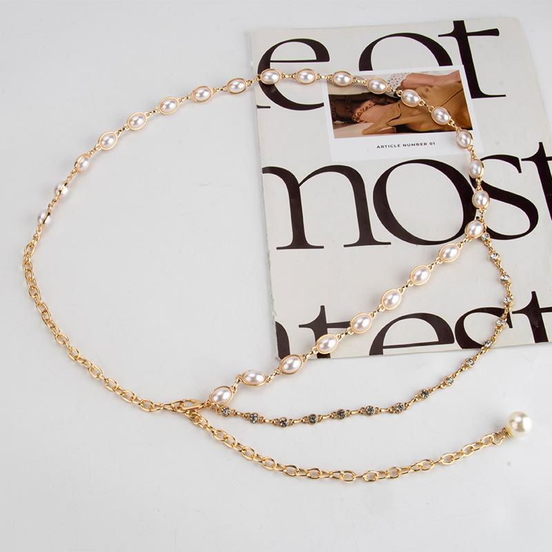 European and American Pearl Chains for Women Fashion Versatile Decorative Dress Body Chain Metal Small Fragrance Waist Chain Women