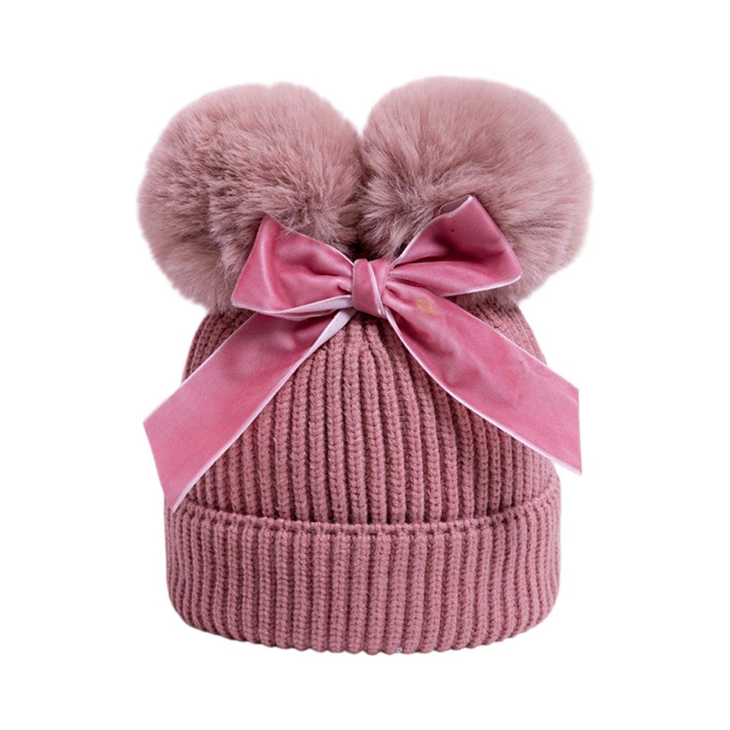 Double Ball Bow Cross-border Preferred Baby Hat Yarn Children's Hat Thickened Baby Hat Children's Knitted Hat