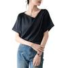 GMXIA Women's Short Sleeve Swing Neck T-Shirt Temperament Draped One Lapel Design Chiffon Blouse