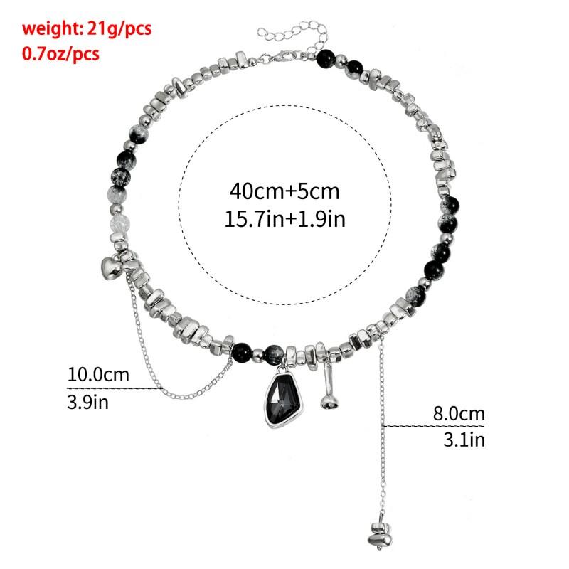 Dark Gothic Style Glass Crystal Pendant Necklaces for Women Girls Punk Creative CCB Beaded Choker Necklace Y2K Fashion Jewelry