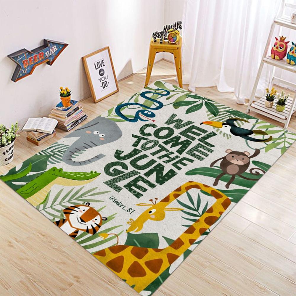 Rainbow Cute Animal Area Rug with Hippo Lion Giraffe Elephant Soft Fluffy Kids Playroom Decorative Carpet