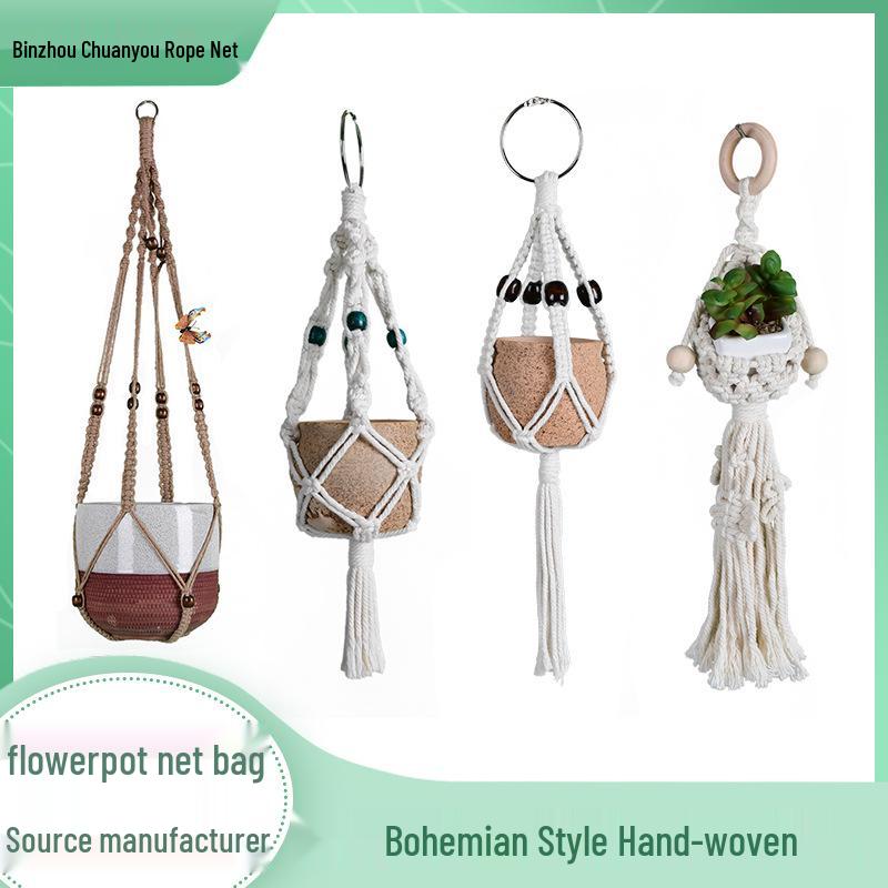 Hand-woven Bohemian Hemp Rope Hanging Basket Pendant
