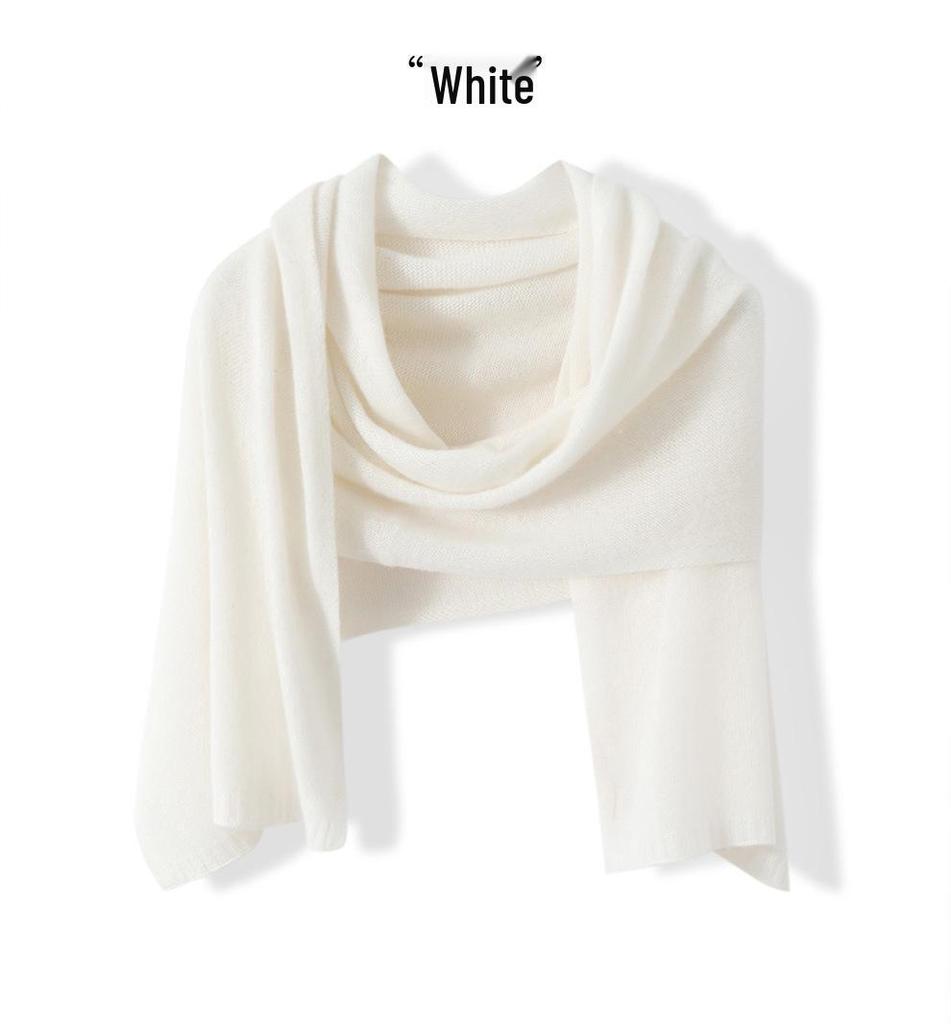 Women's 100% Pure Cashmere Solid Color Knit Shawl - Warm Fashion for Autumn & Winter