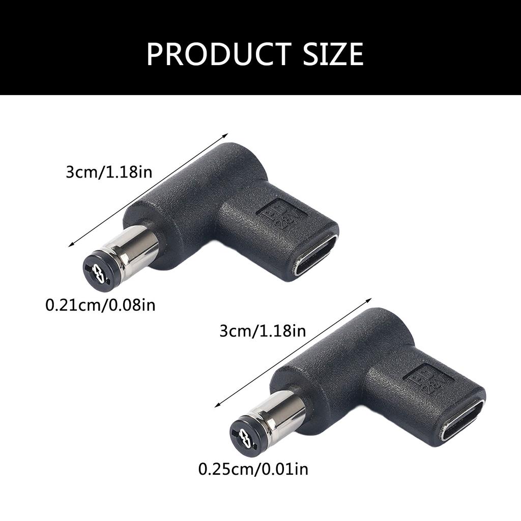 Female USB C To Male DC5.5x2.1mm/5.5x2.5mm Adapter 90 Degree Charging Connector for Phones Laptops Routers Black