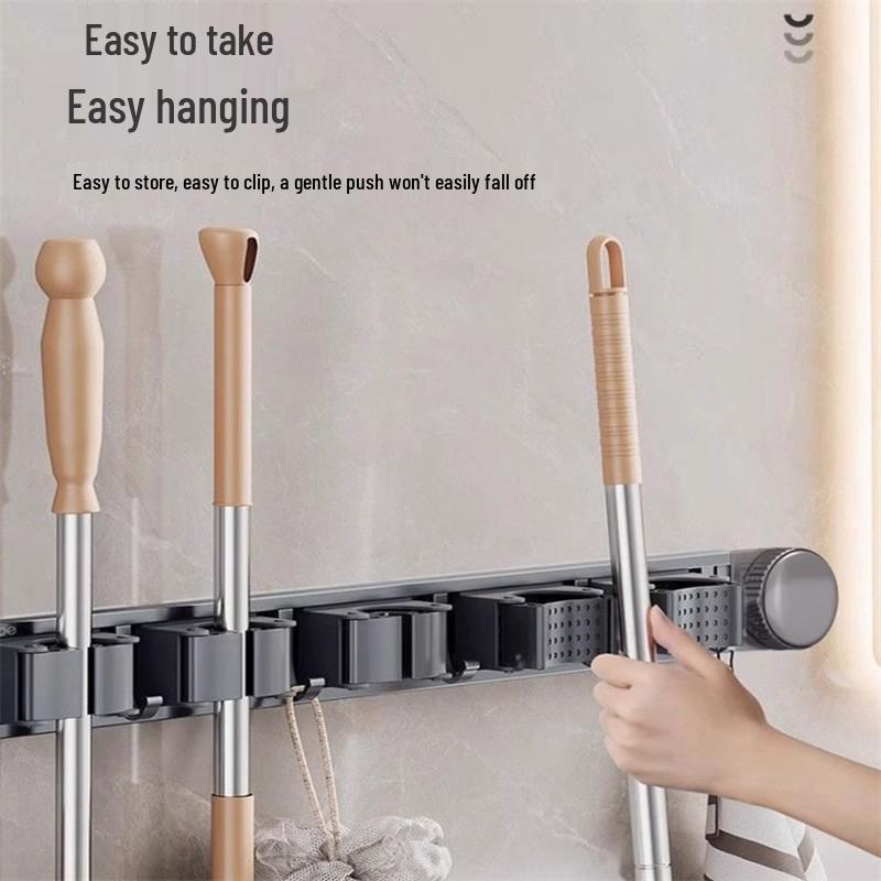 Wielofunkcyjny uchwyt na mopa z przyssawką bez wiercenia z haczykami do łazienki i na balkon