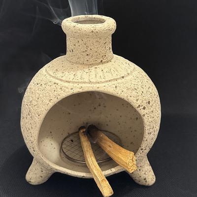 Brûleur d'encens Cheminée de Table en Céramique Faite à la Main Peinte Chiminea Pour Cônes d'Encens Charbon de Bois Sauge ou Palo Santo Porte-Brûleur
