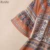 ZANZEA Women Summer Casual Square Collar Half Sleeve Loose Ethnic Print Blouse