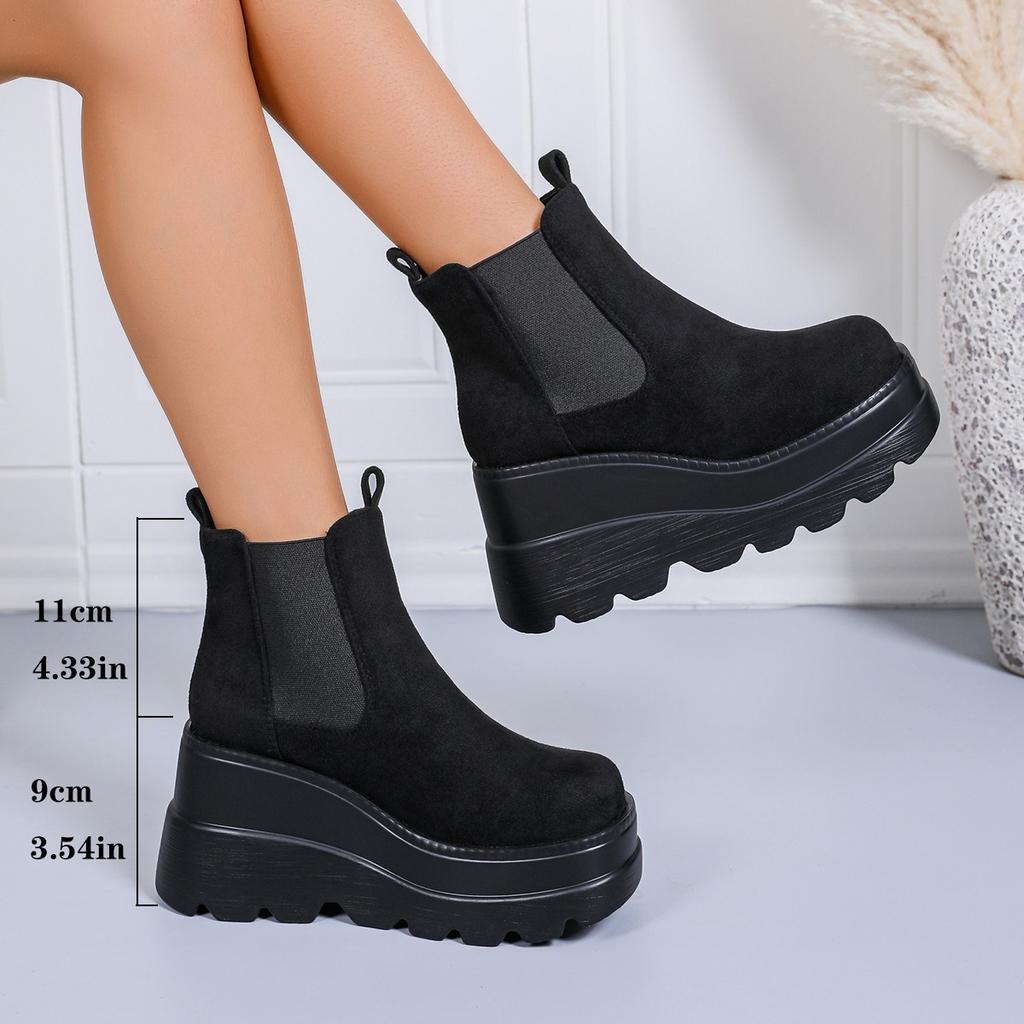 Winter suede wedge short boots women's thick-soled large-size small muffin sleeve fashion boots 43