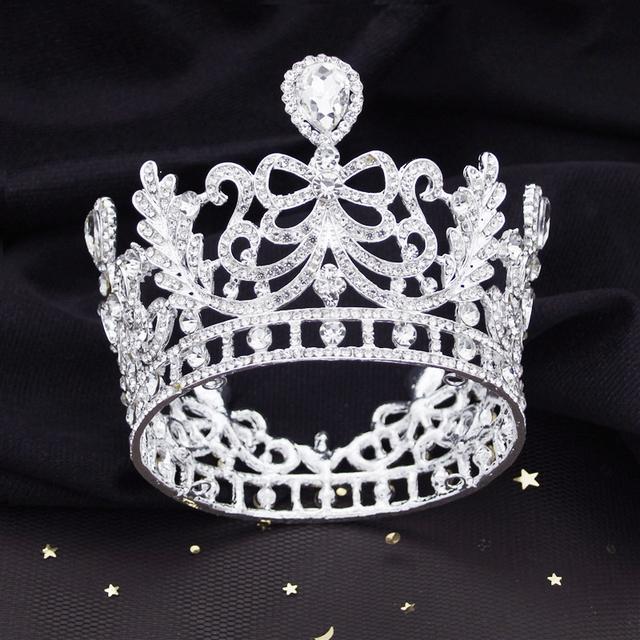 Barokowy Kryształowy Diadem Luksusowe Tiary Ślubne Korona Ślubna dla Kobiet Okrągła na Bal Promocyjny Ozdoby na Tort Korona Biżuteria Nakrycie Głowy