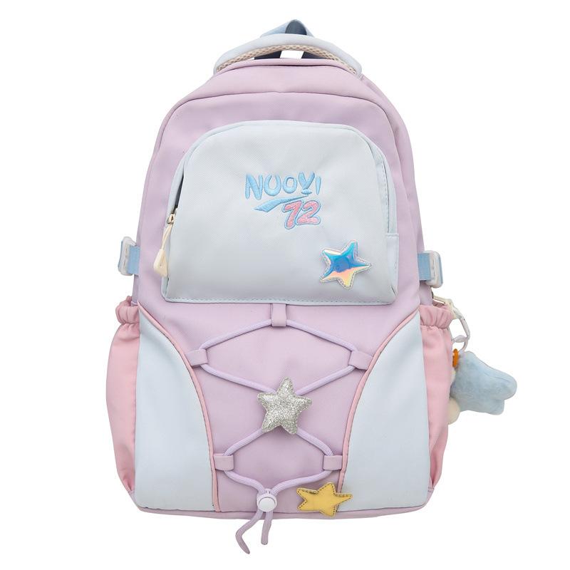 School Bag, Middle School Student Backpack, Fashionable Color-block Large Capacity Backpack for Women, Summer Korean Style INS College Student Travel