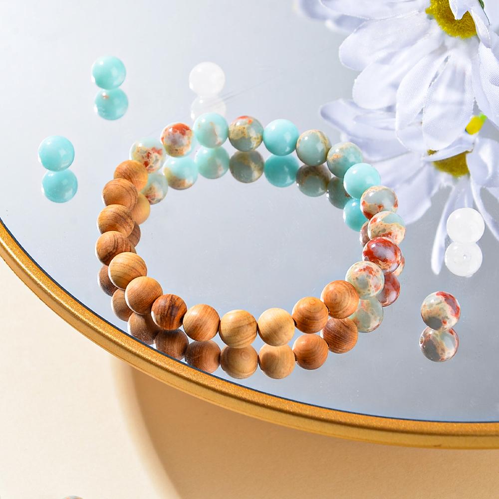 1 Piece Aura Quartz and Ocean Sediment Beaded Bracelet - Unisex - Homeopathic Crystal Zircon - Brings Abundance - Prosperity