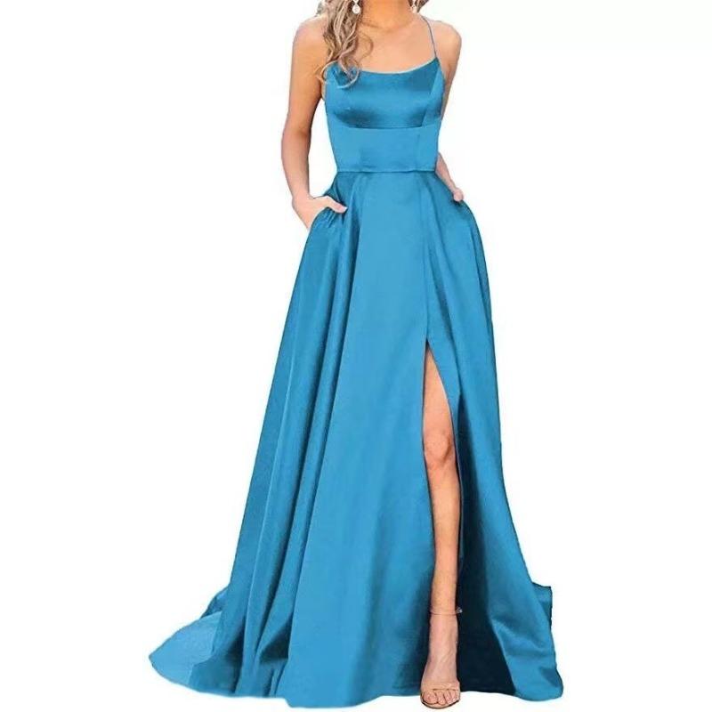 Solid color bridesmaid dress long dress thin off shoulder girlfriend fashion bridesmaid evening dress