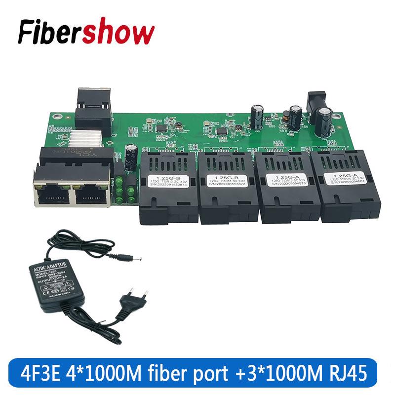 4 Optical, 3 Electrical Gigabit Ethernet Switch, 1000M PCB Board, 4F3E Transceiver
