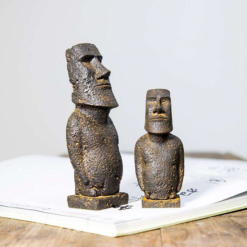 1 PC Nordic Style Creative Resin Moai Statue Ornament Vintage Distressed Craft Home Living Room Study Desk Decor Unique Present