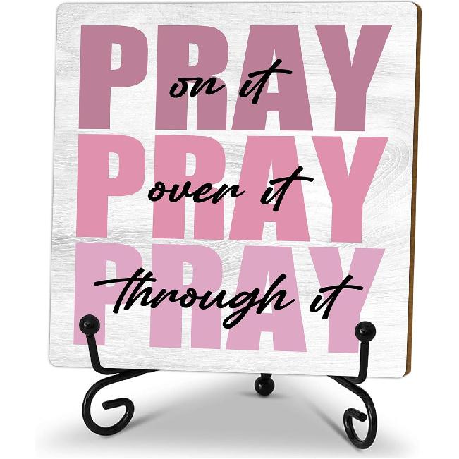 Funny Wooden Sign - Cubicle Sweet Cubicle - Cubicle Decor Sign With Stand, Home Office Decor Funny Gifts Office Rustic Table Desk Decor Accessories & Pray On It