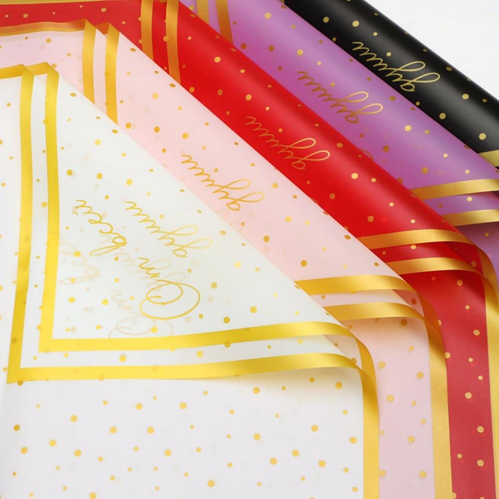 20pcs 56x56cm Gold Edge Dot Flower Wrapping Paper Valentine's Day Bouquet Packaging Paper Wedding Party Gift Decoration Papers nero