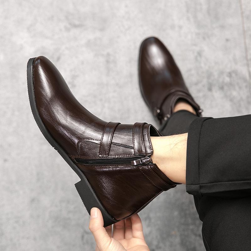 

2021 autumn men s business casual leather boots soft-soled trendy men s boots high-top foot boots Amazon 44 коричневый