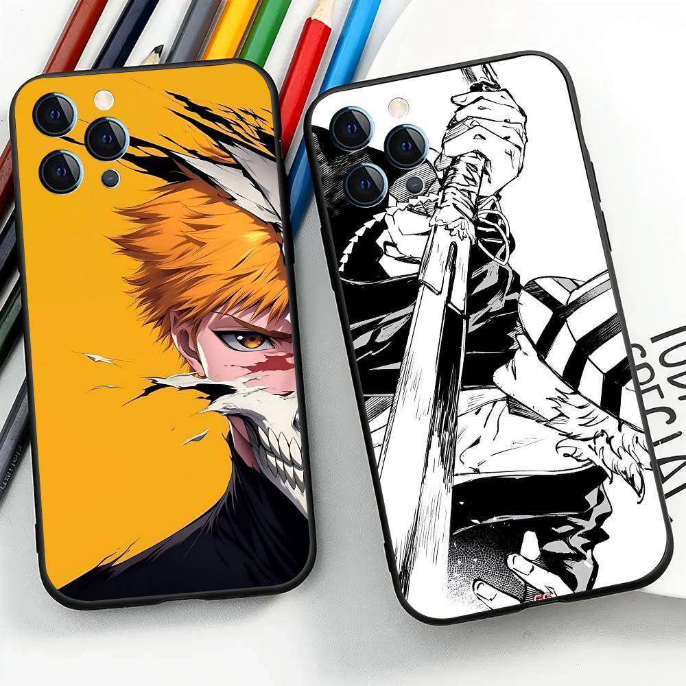 anime bleach for iPhone 15 16 14 Plus 13 12 11 17 Pro Max 17 Air Black Soft Phone Cover