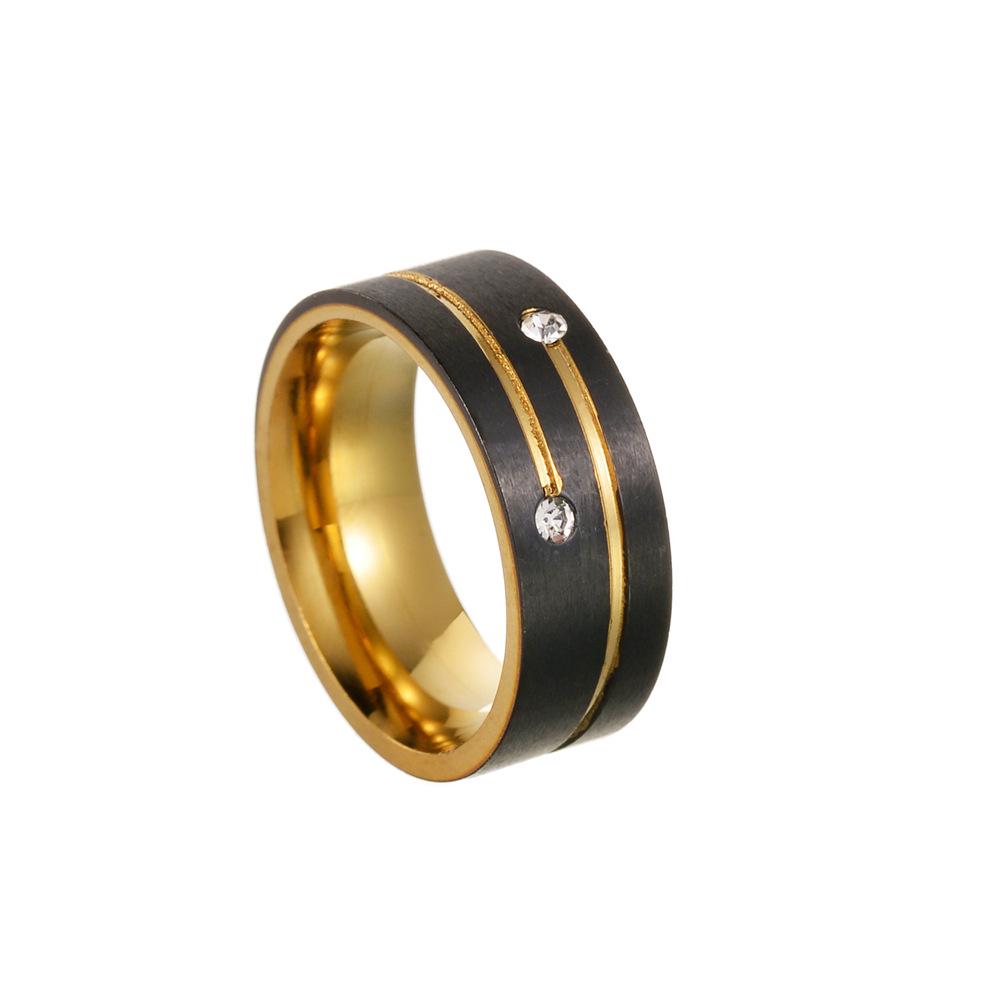 8MM Two-Tone Black & Gold Diamond Inlaid Titanium Steel Unisex Ring (2024)
