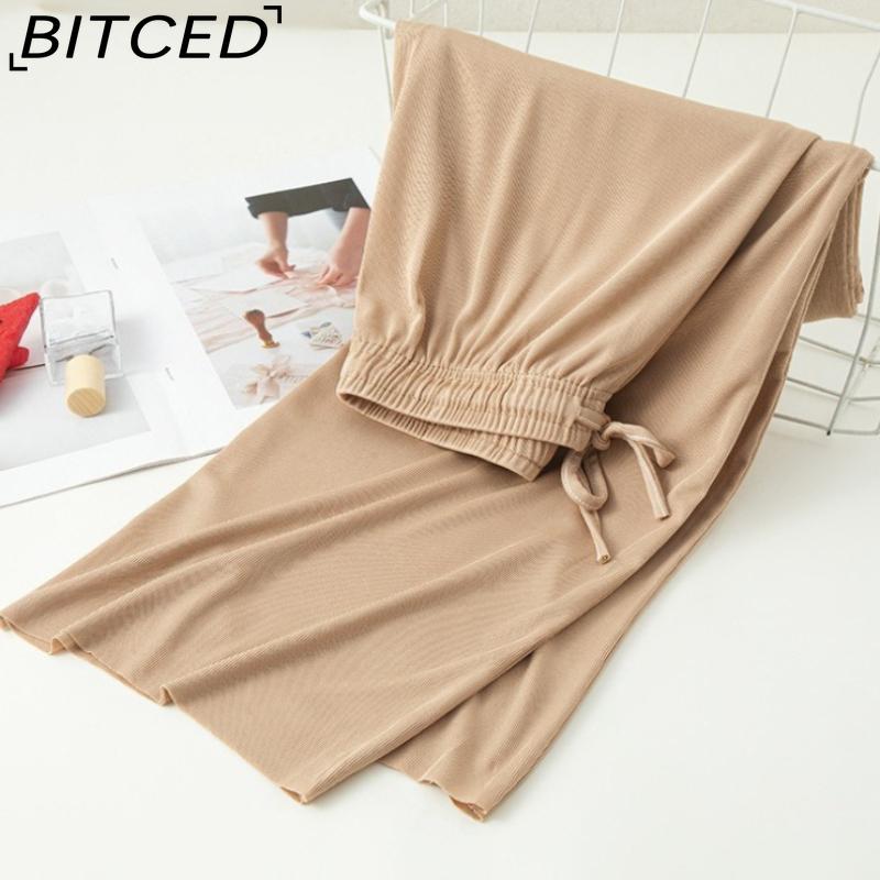 BITCED Ice Silk Wide-Leg Trousers for Women Spring/Summer Lightweight Slimming Loose-Fit Drapey Breathable Straight-Leg Casual Floor-Length Trousers