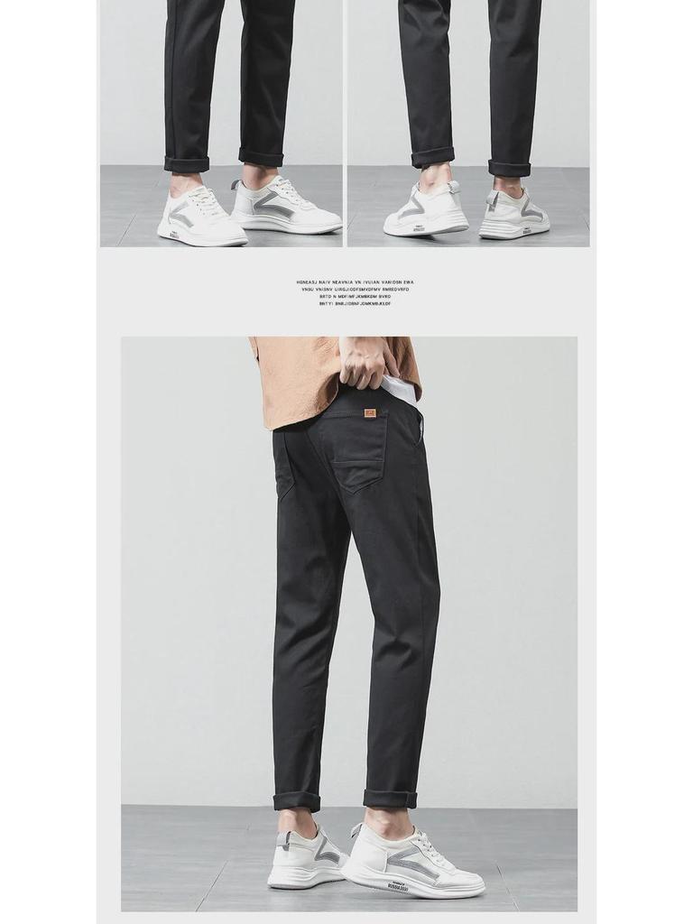 Herren Elastische Baumwollhose mit geradem Bein - Unifarben, Vielseitig, Frühling/Herbst, Koreanischer Stil (2023)