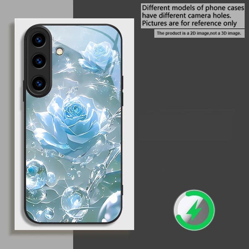 Ice crystal-colored roses For Samsung Galaxy S26 Ultra S20 FE S21 S22+ S23 Plus S24 Ultra 25 Edge For Magsafe Glass Phone Casee
