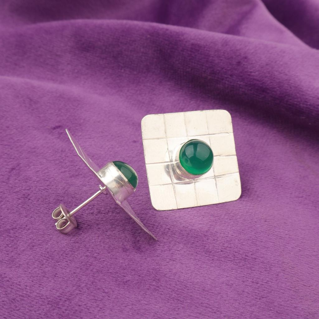 Round Green Onyx Stone Sterling Silver Stud Post Birthday Gift Earrings Jewelry EE-146-21