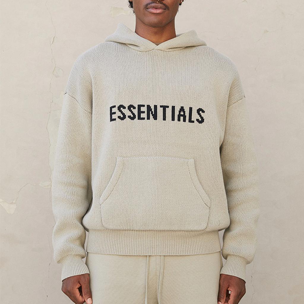 Fear Of God Essentials Knit Pullover Hoodie With Solid Color Logo Unisex Tops Pistachio-Green FOG-FW21-013