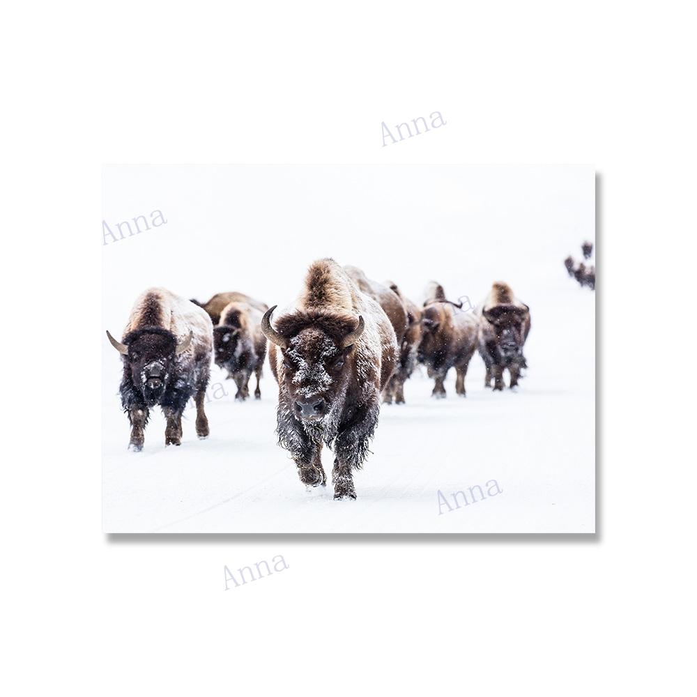 Christmas Home Decor Poster Winter Farmhouse Bison Paintings Pine Picture Scandinavian Wall Art Canvas Painting Living Room Deco