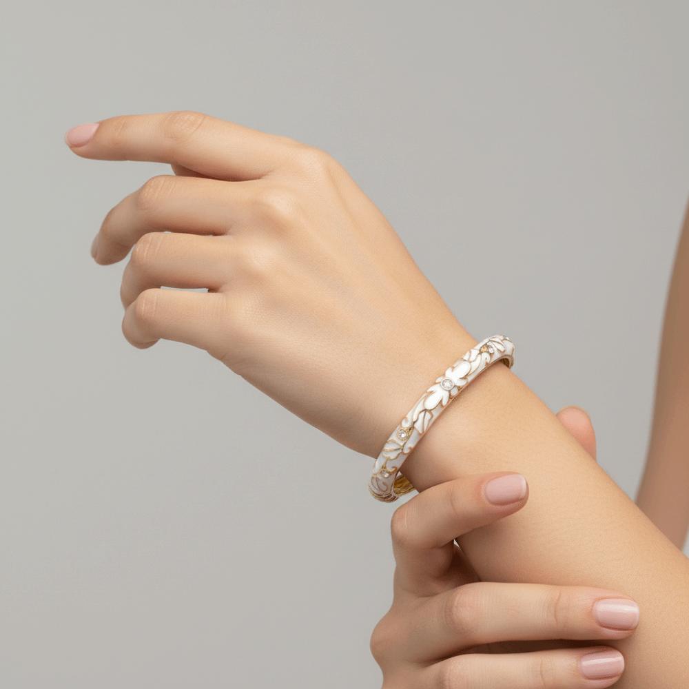 Traditional Chinese Flower Bangle Big Floral Women's Hand Bracelet Jewelry Gifts