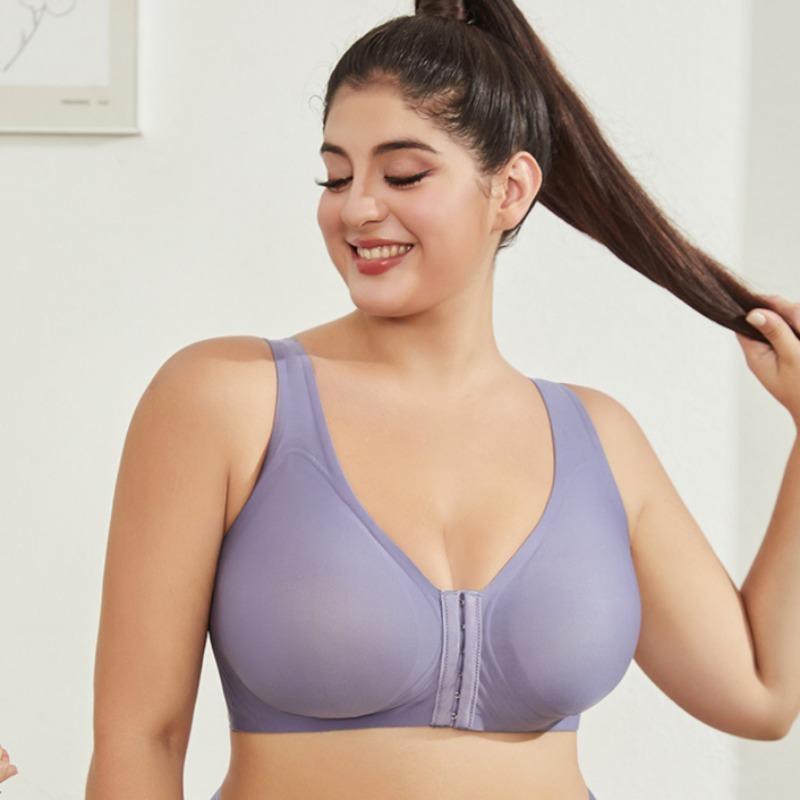 Large Size Thin Jelly Strip Vest Anti-sagging Front Buckle Large Chest Small Seamless Underwear Women's Back Bra