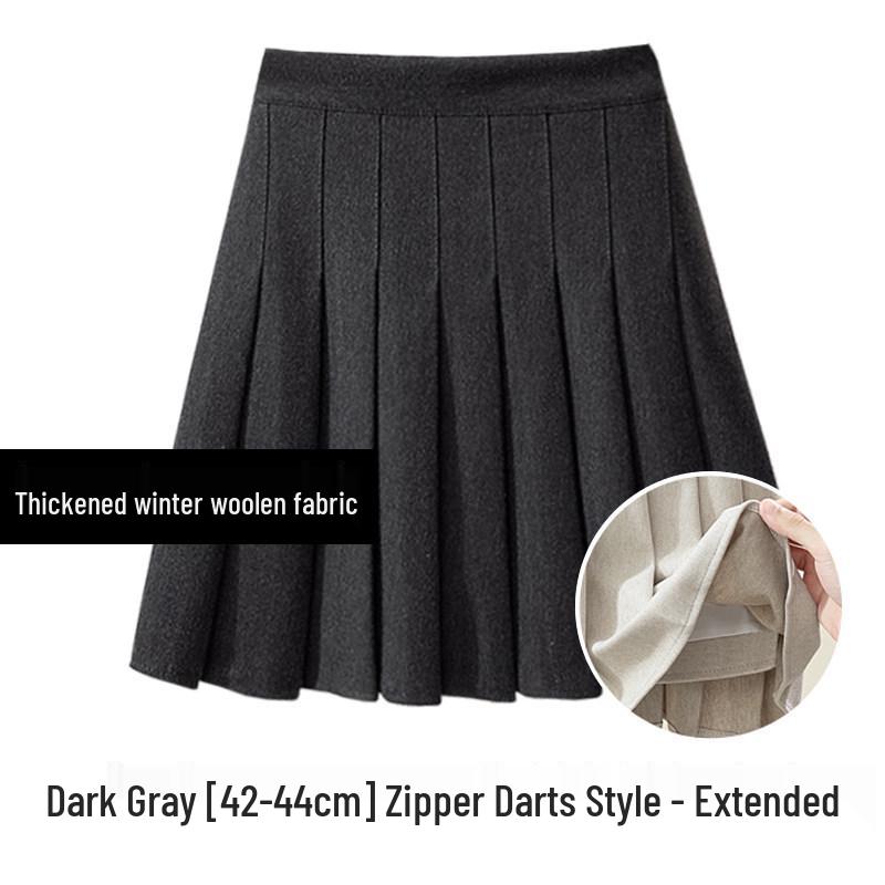 Women's High-Waisted Woolen Pleated A-Line Skirt - Slimming Autumn/Winter Academy Style