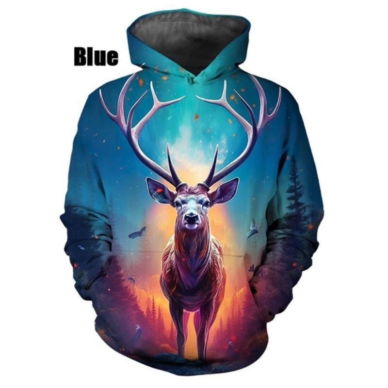 Novelty Colorful Deer 3D Printed Hoodie Funny Fashion Casual Personality Hip Hop Long Sleeve Cool Pullover