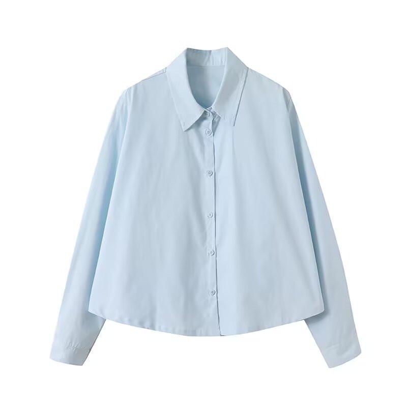 

Женская мода весна/лето отложной воротник длинный рукав короткая рубашка 36