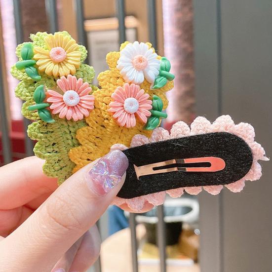5Pcs Kids Hairpin Knitted Flower Decor Side Bang Hair Clips Gentle Non-Pulling BB