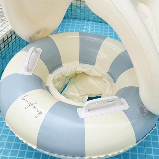 Inel de înot pentru bebeluși cu copertină detașabilă, Gonflabil cu dungi, Scaun plutitor pentru piscină cu mâner, Inel pentru piscină cu protecție solară pentru copii mici