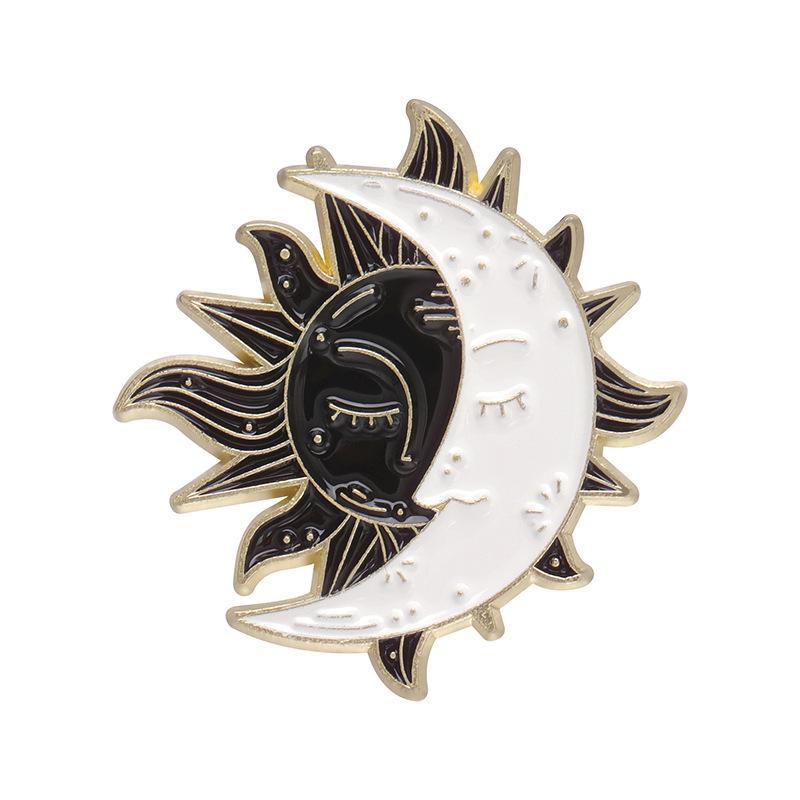 

Black & White Moon and Sun Brooch: Metal Badge for Clothing, Bag, or Lapel Pin