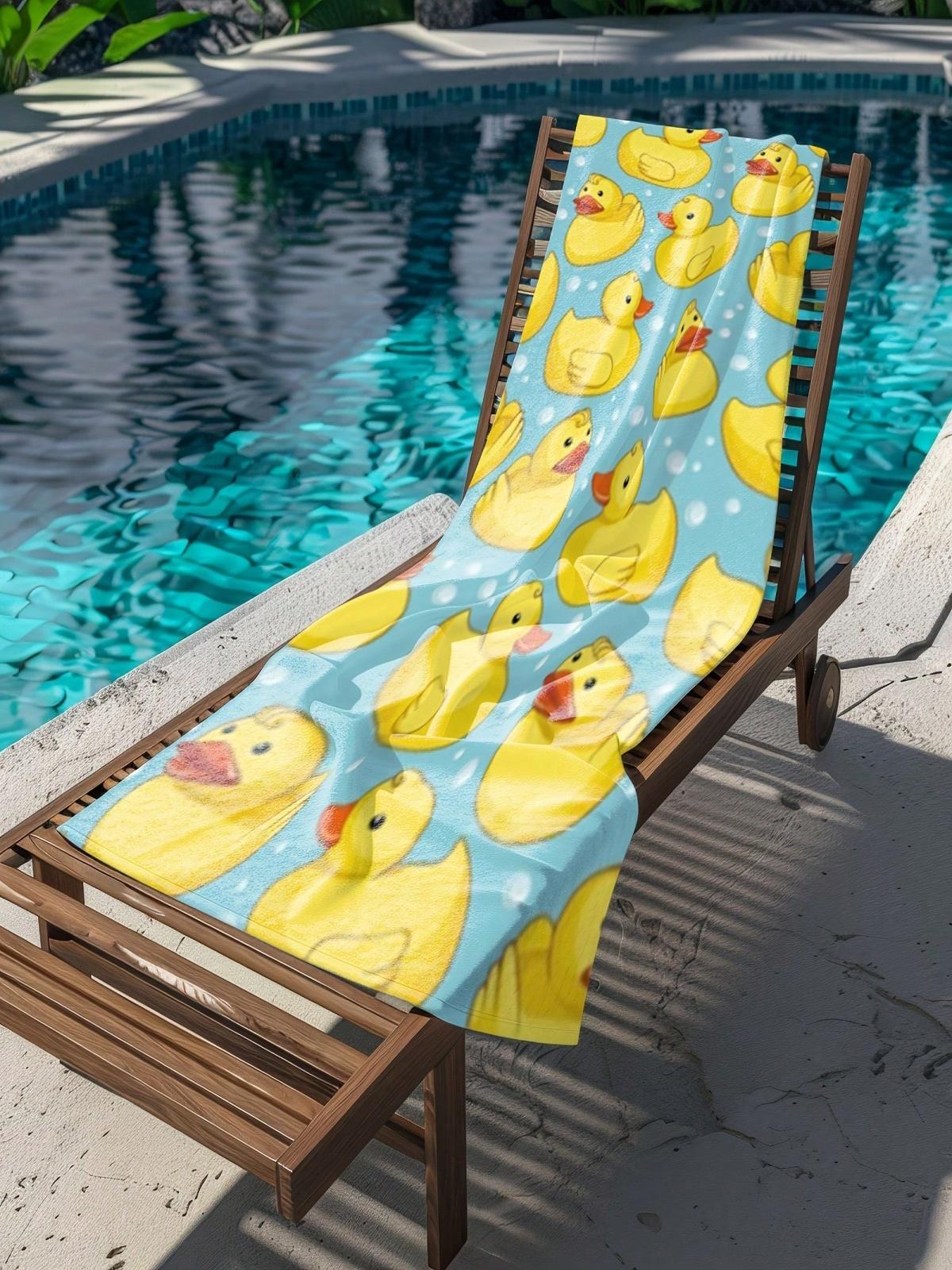 

Cute Yellow Rubber Duck Print Beach Towel, Soft Breathable Large Quick Dry, Summer Essentials for Pool, Travel & Sunbathing W40*H60(CM)